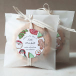 Personalised Christmas Holiday Cookie Baking Classic Round Sticker<br><div class="desc">Personalise these cute stickers with your name and cookie type for a sweet way to label your holiday baked goods. Design features watercolor cookie illustrations in holiday shapes, including Santa, ornaments, a penguin, snowman, and Christmas tree. Includes three custom text fields; shown with "baked with love by, " your name,...</div>
