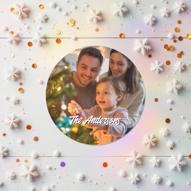 Personalised Christmas Holiday Custom Family Photo Classic Round Sticker (Personalized Christmas Holiday Custom Family Photo Classic Round Sticker)