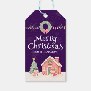 Personalised Christmas Holiday Family Name Snowman Gift Tags