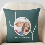 Personalised Christmas Holiday Green Photo Cushion<br><div class="desc">This modern Christmas Photo Pillow is decorated with the word JOY in white on a green background.
Easily customisable with your photo and name.</div>