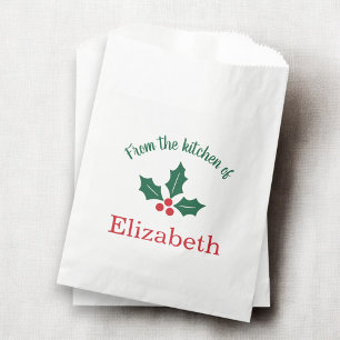 Personalised Christmas Holiday Kitchen Holly Berry Favour Bag