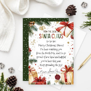 Personalised Christmas Holiday Letter From Santa Card