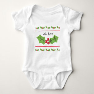 Personalised Christmas Holly & Berries Baby Bodysuit