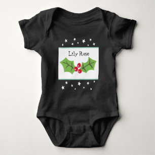 Personalised Christmas Holly & Berries Baby Bodysuit