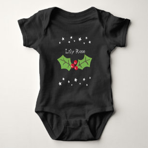 Personalised Christmas Holly & Berries Baby Bodysuit