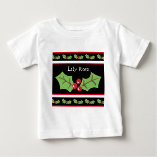 Personalised Christmas Holly & Berries Baby T-Shirt