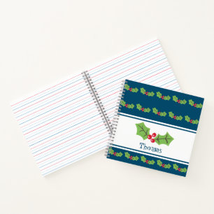 Personalised Christmas Holly & Berries Notebook