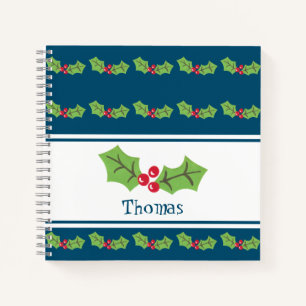 Personalised Christmas Holly & Berries Notebook