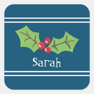 Personalised Christmas Holly & Berries  Square Sticker