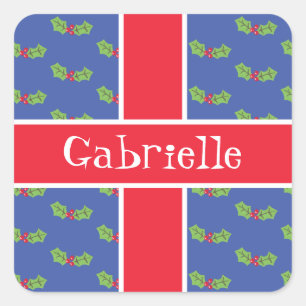 Personalised Christmas Holly & Berries Square Sticker