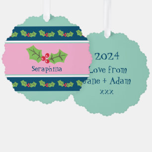 Personalised Christmas Holly & Berries Tree Decoration Card