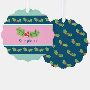 Personalised Christmas Holly & Berries Tree Decoration Card