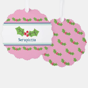 Personalised Christmas Holly & Berries Tree Decoration Card