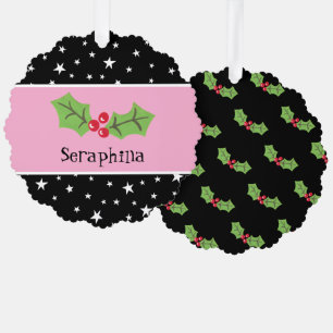 Personalised Christmas Holly & Berries Tree Decoration Card