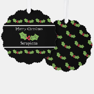 Personalised Christmas Holly & Berries Tree Decoration Card