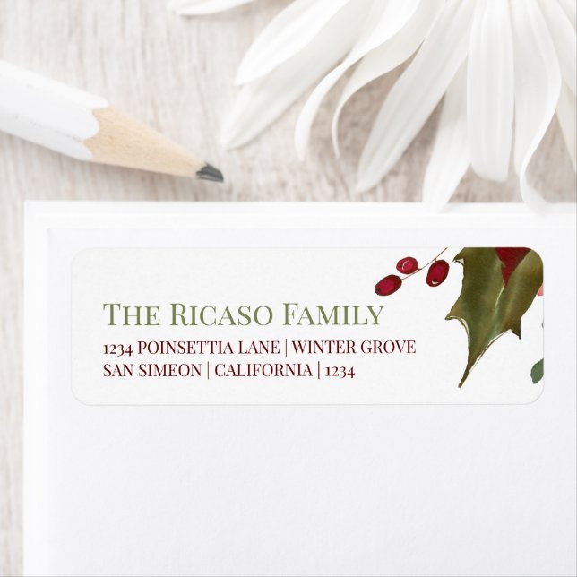Personalised Christmas Holly Winter Foliage Return Address Label (Insitu)