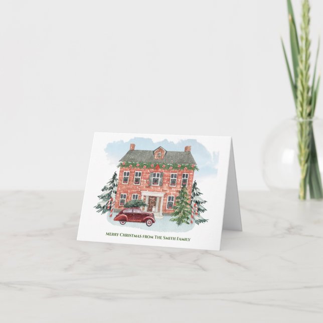 Personalised Christmas Home and Vintage Car  Holiday Card (Front)