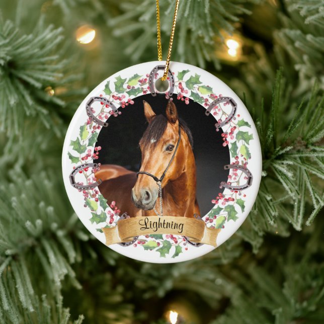 Personalised Christmas Horse Photo Ceramic Ornament (Tree)