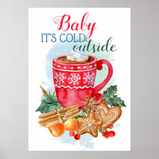 Personalised Christmas Hot chocolate watercolor Poster