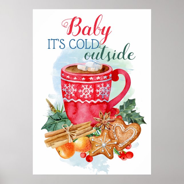 Personalised Christmas Hot chocolate watercolor Poster (Front)
