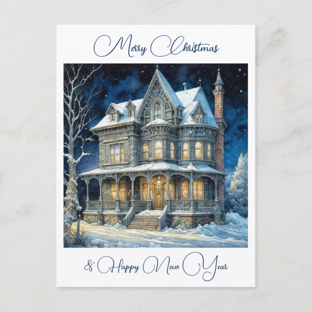 Personalised Christmas House on a Snowy Night   Postcard (Front)