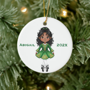 Personalised Christmas Irish Black Girl Dance Ceramic Ornament