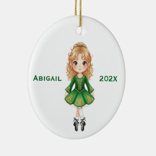 Personalised Christmas Irish Blonde Girl Dance Ceramic Ornament
