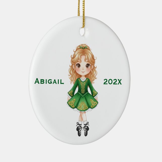 Personalised Christmas Irish Blonde Girl Dance Ceramic Ornament (Right)