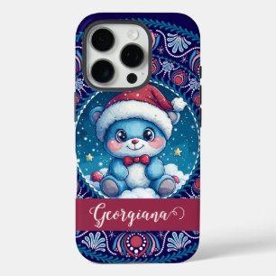 Personalised Christmas Kawaii Bear Dot Mandala iPhone 16 Pro Case