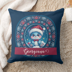 Personalised Christmas Kawaii Bear Dot Mandala Cushion