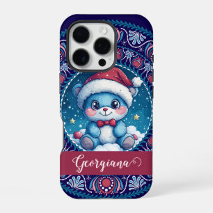 Personalised Christmas Kawaii Bear Dot Mandala iPhone 16 Pro Case
