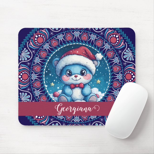 Personalised Christmas Kawaii Bear Dot Mandala Mouse Pad (With Mouse)