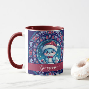 Personalised Christmas Kawaii Bear Dot Mandala Mug
