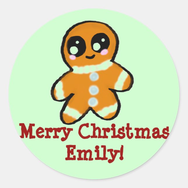 Personalised Christmas kawaii Gingerbread Man Classic Round Sticker (Front)