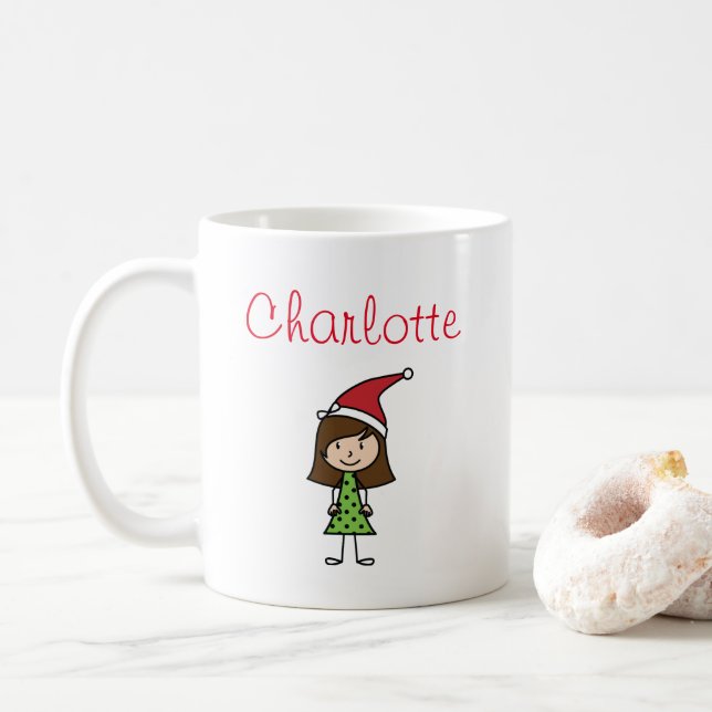 personalised christmas kids girl character coffee  mug (With Donut)