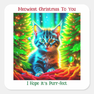 Personalised Christmas Kitten Square Sticker