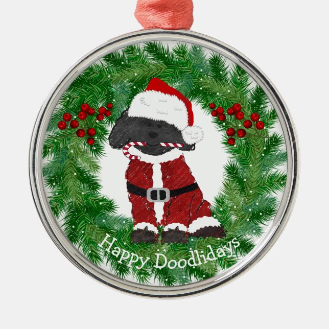 Personalised Christmas Labradoodle Santa Claus Metal Tree Decoration (Front)