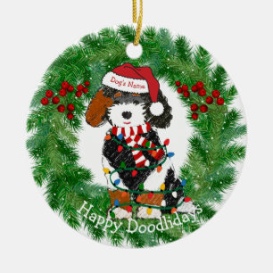 Personalised Christmas Lights Bernedoodle Ceramic Ornament