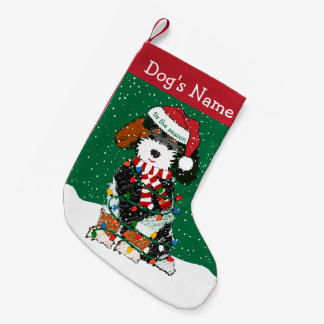 Personalised Christmas Lights Bernedoodle Small Christmas Stocking