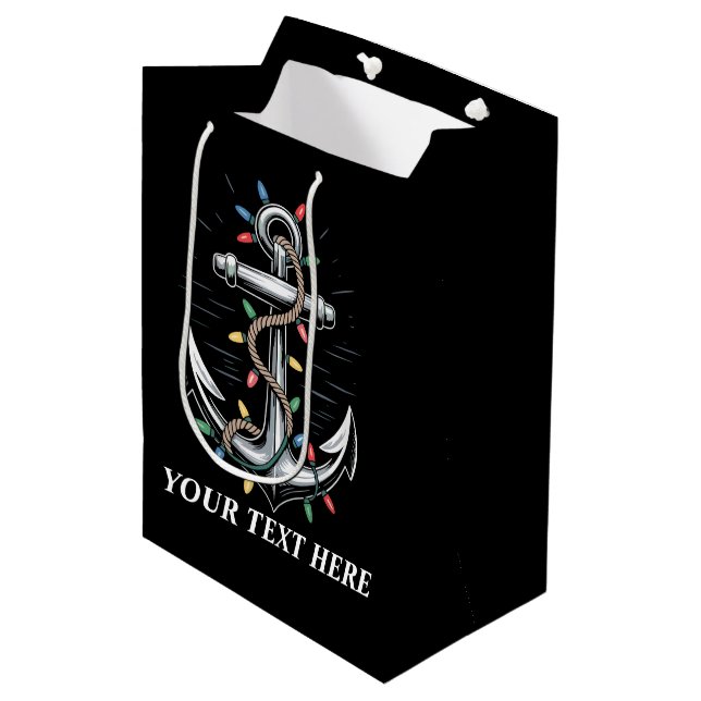 Personalised Christmas Lights Boating Sailing  Medium Gift Bag (Front Angled)