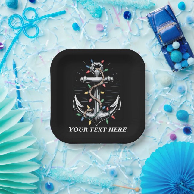 Personalised Christmas Lights Boating Sailing  Paper Plate (Party)