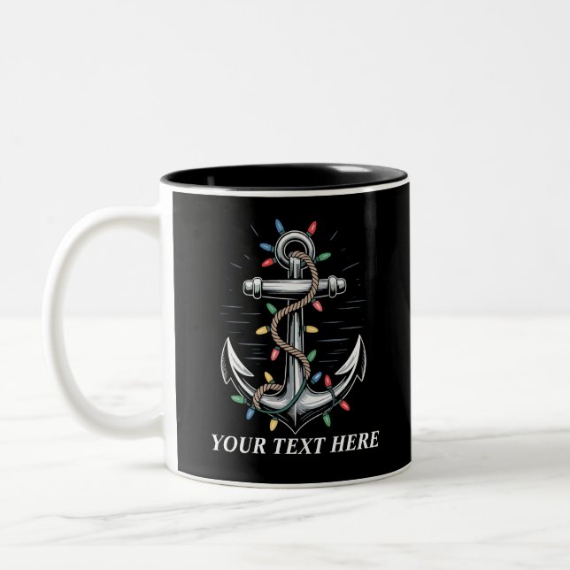Personalised Christmas Lights Boating Sailing  Two-Tone Coffee Mug (Left)