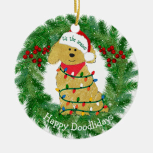 Personalised Christmas Lights Goldendoodle Ceramic Tree Decoration
