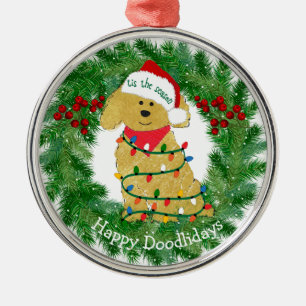 Personalised Christmas Lights Goldendoodle Metal Ornament