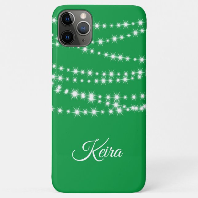 Personalised Christmas Lights on green iPhone Case (Back)