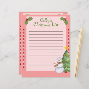 Personalised Christmas List with Snowman