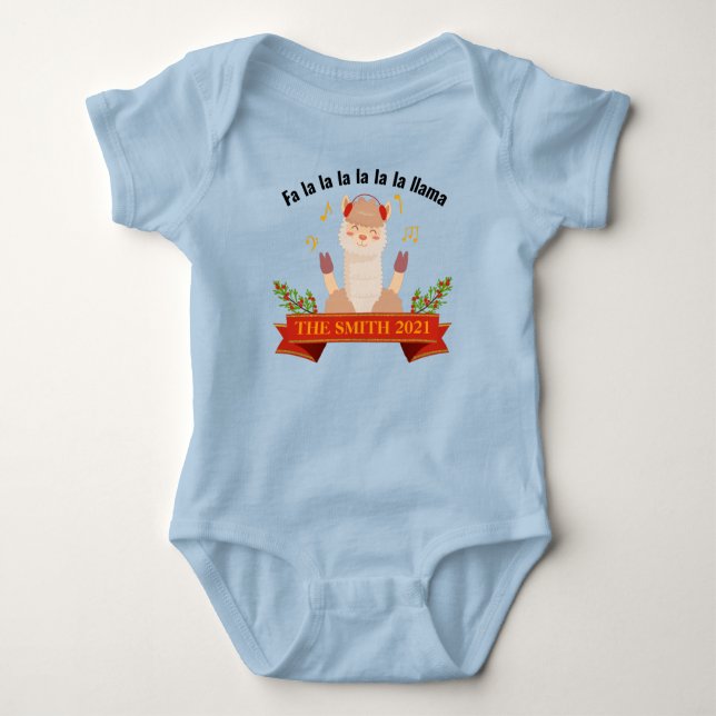 Personalised Christmas Llama Family Matching Baby  Bodysuit (Front)