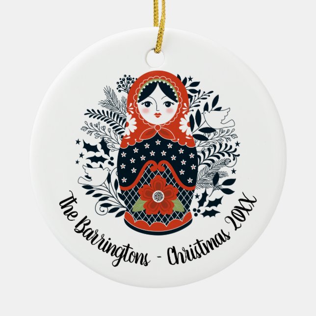 Personalised Christmas Matryoshka Nesting Doll Ceramic Ornament (Front)