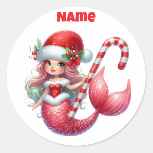 Personalised Christmas Mermaid Circular Sticke Classic Round Sticker
