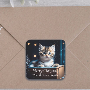 Personalised Christmas Message Christmas Kitten Square Sticker